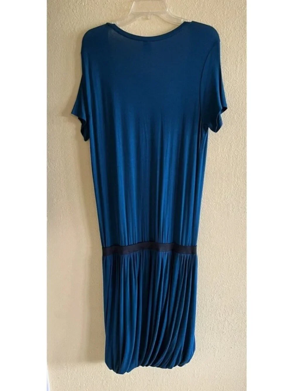 NWT Peruvian Connection Teal Twist Tee Dress L Drop Waist Bubble Hem Boho Travel
